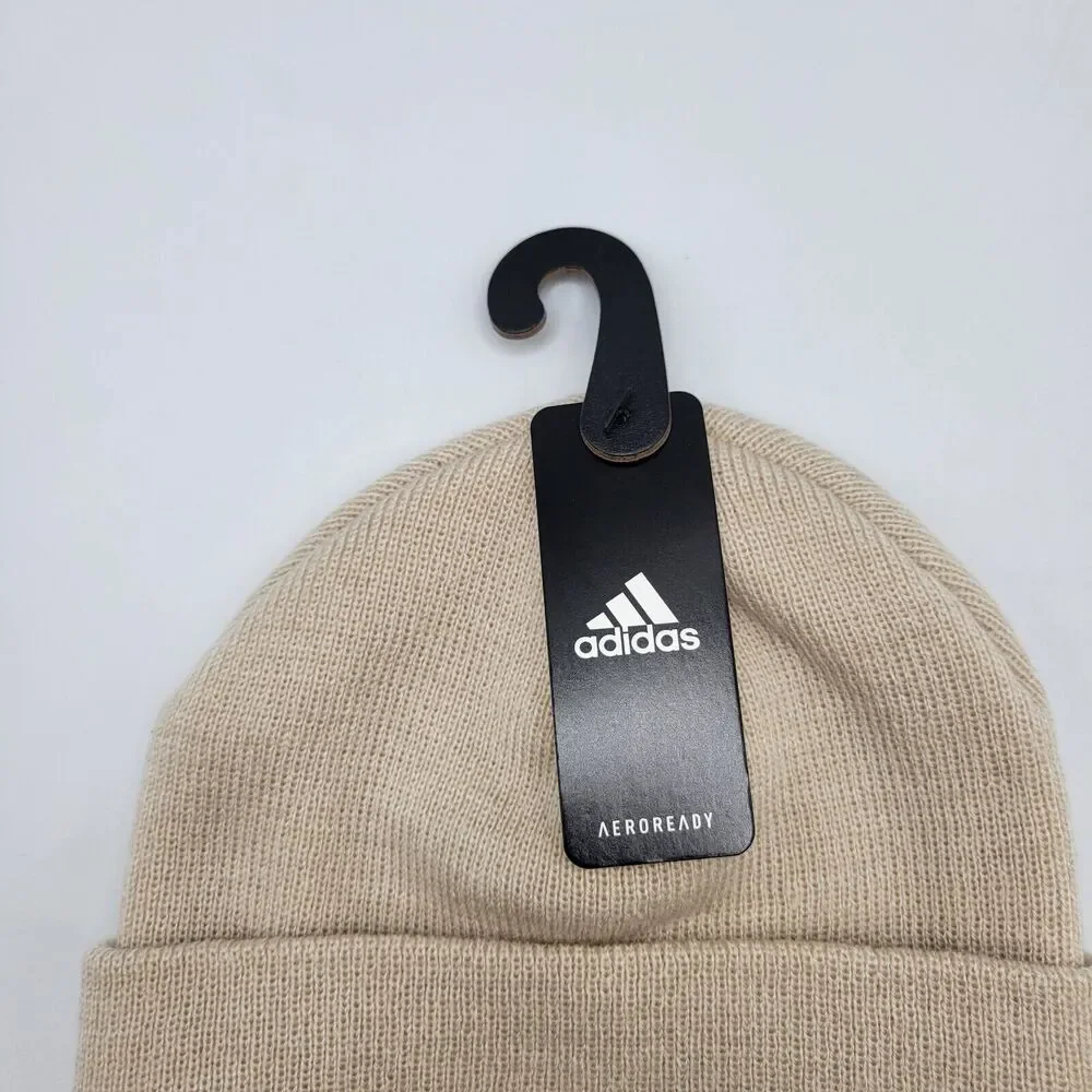 Adidas Mens Womens Aeroready Beanie Alumina Beige Wide Cuff Fold One Size - Picture 6 of 8
